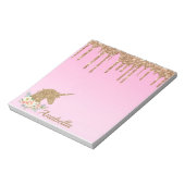 Eigen naam Gold Glitter Drift Floral Unicorn Notitieblok (Linkerzijde)