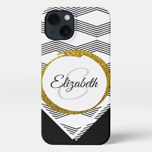 Eigen naam Gold Glitter Initiaal Letter Monogram iPhone Hoesje (Achterkant)