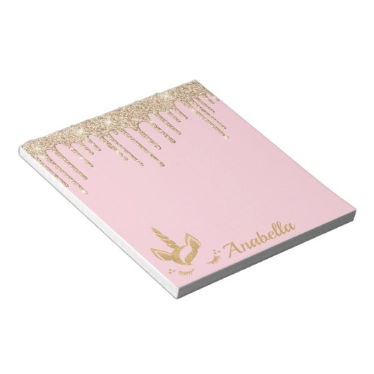 Eigen naam Gold Glitter Stars Unicorn Notitieblok (Schuin)