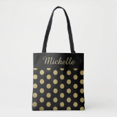 Eigen naam Gold Polka Dot Black Tote Bag (Voorkant)