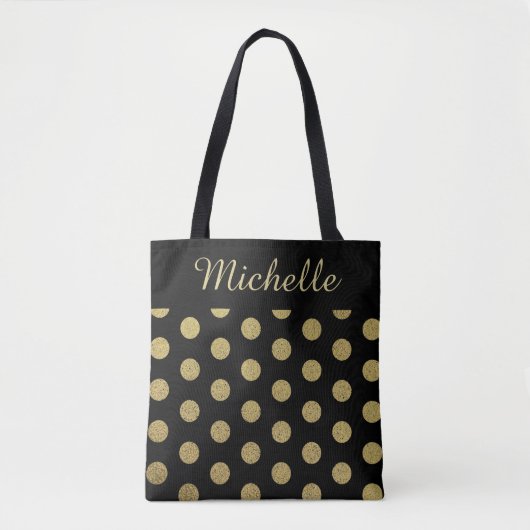 Eigen naam Gold Polka Dot Black Tote Bag (Voorkant)