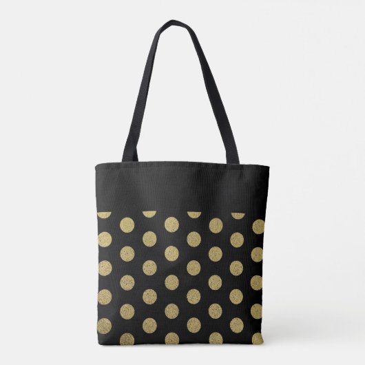 Eigen naam Gold Polka Dot Black Tote Bag (Achterkant)