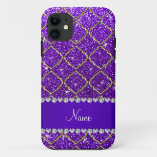 Eigen naam goud in digo paarse glitter moroccan Case-Mate iPhone case