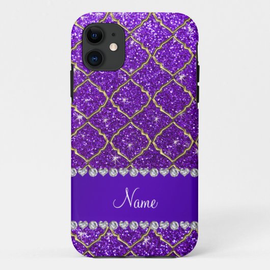 Eigen naam goud in digo paarse glitter moroccan Case-Mate iPhone case (Achterkant)
