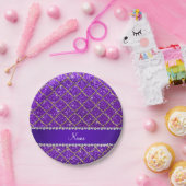 Eigen naam goud in digo paarse glitter moroccan papieren bordje (Feest)