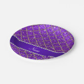 Eigen naam goud in digo paarse glitter moroccan papieren bordje (Gekanteld)