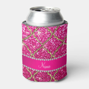 Eigen naam gouden neon, roze glitter moroccan blikjeskoeler