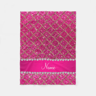 Eigen naam gouden neon, roze glitter moroccan fleece deken