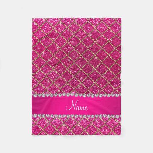 Eigen naam gouden neon, roze glitter moroccan fleece deken (Voorkant)