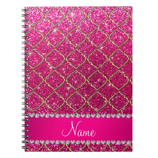 Eigen naam gouden neon, roze glitter moroccan notitieboek (Voorkant)