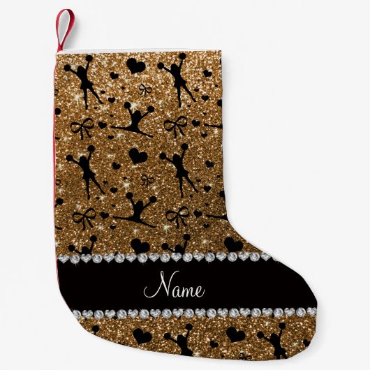 Eigen naam goudglitter cheerlead kleine kerstsok (Voorkant)