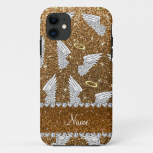 Eigen naam goudglitterengelvleugels iPhone 11 hoesje