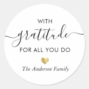 Eigen naam Gratitude modern script Bedankt Gold Ronde Sticker