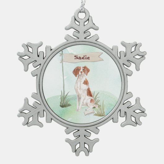 Eigen naam Grens Collie Pet Dog Snowflake Pewter Tin Sneeuwvlok Ornament (Voorkant)