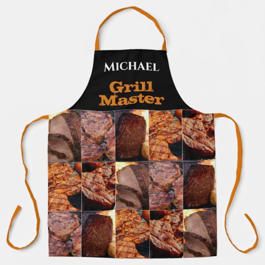 Eigen naam Grill Master BBQ Barbecue Meat Black Schort (Voorkant)