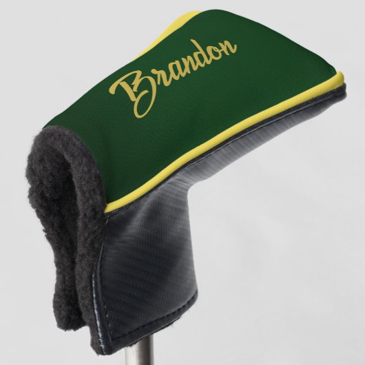 Eigen naam groen leder golfheadcover (3/4 voorkant)