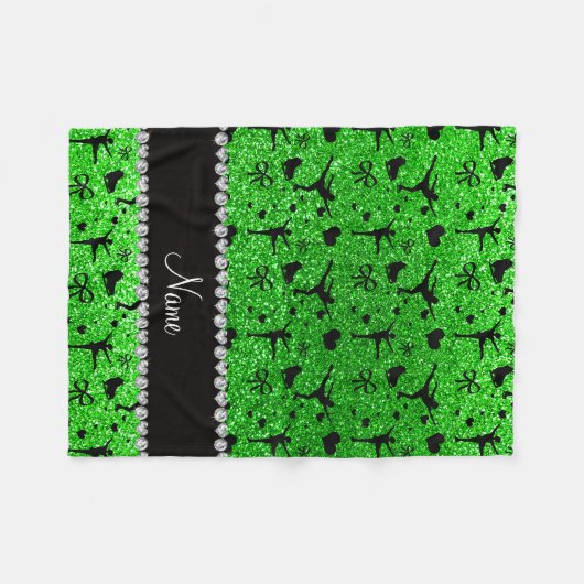 Eigen naam groene glitter-afbeelding schaatsen fleece deken (Voorkant (Horizontaal))