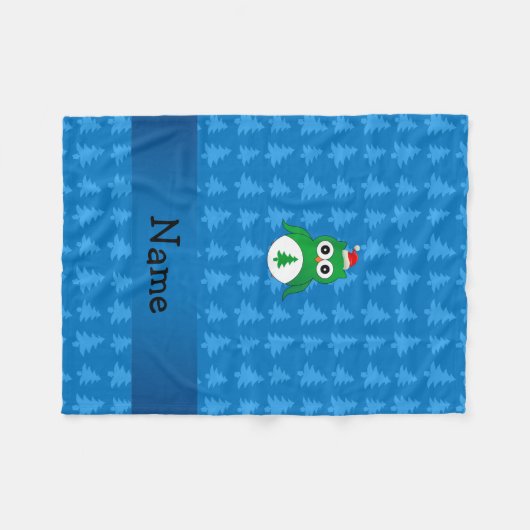 Eigen naam groene santa owl blue kerstbomen fleece deken (Voorkant (Horizontaal))