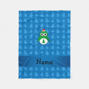 Eigen naam groene santa owl blue kerstbomen fleece deken