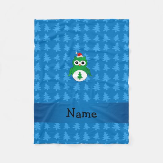 Eigen naam groene santa owl blue kerstbomen fleece deken (Voorkant)