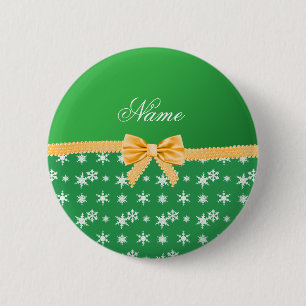 Eigen naam groene sneeuwvlokken goudboeg ronde button 5,7 cm