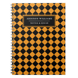 Eigen naam: Halloween Oranje Black Diamond Pattern Notitieboek