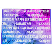 Eigen naam Happy Birthday Blue/Paars marble Groot Cadeauzakje (Voorkant)