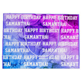 Eigen naam Happy Birthday Blue/Paars marble Groot Cadeauzakje (Achterkant)