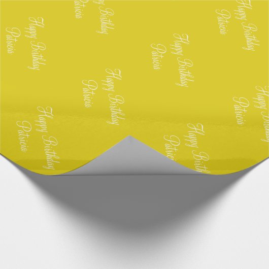Eigen naam Happy Birthday Citrine Yellow Cadeaupapier (Hoek)
