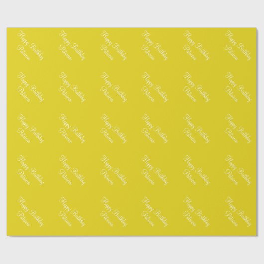 Eigen naam Happy Birthday Citrine Yellow Cadeaupapier (Vlak)