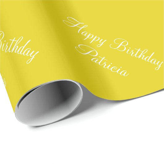 Eigen naam Happy Birthday Citrine Yellow Cadeaupapier (Rol Hoek)