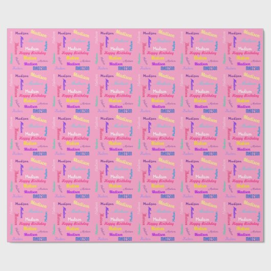 Eigen naam Happy Birthday Gift Wrapping Paper Cadeaupapier (Vlak)
