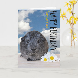 Eigen naam Happy Birthday Guinea Pig White Daisy Kaart