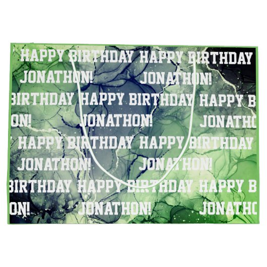 Eigen naam Happy Birthday Masculine Green Groot Cadeauzakje (Achterkant)