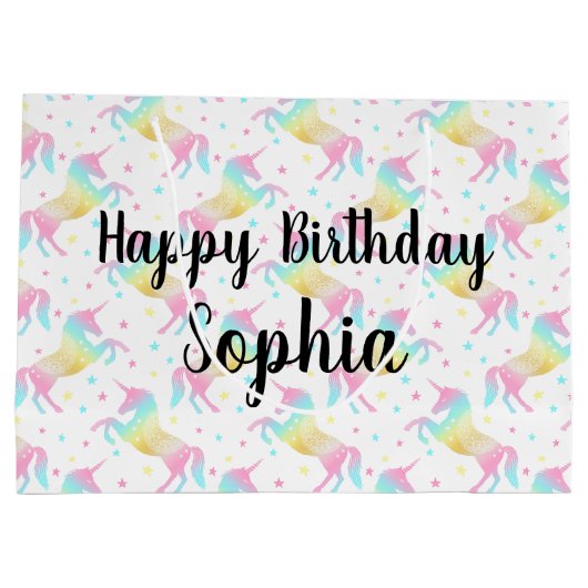 Eigen naam Happy Birthday Rainbow Unicorn Groot Cadeauzakje (Achterkant)