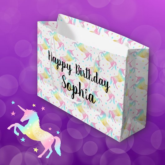 Eigen naam Happy Birthday Rainbow Unicorn Groot Cadeauzakje