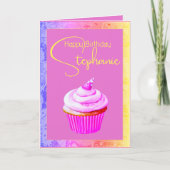 Eigen naam Happy Birthday  Roze Cupcake Kaart (Voorkant)