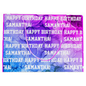 Eigen naam Happy Birthday roze/Paarse marmer Groot Cadeauzakje (Achterkant)