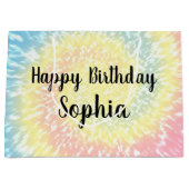 Eigen naam Happy Birthday Tie Dye Hippy Swirl Groot Cadeauzakje (Voorkant)