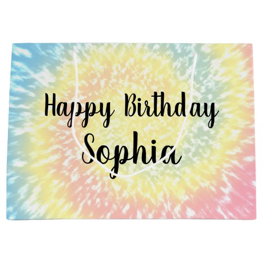 Eigen naam Happy Birthday Tie Dye Hippy Swirl Groot Cadeauzakje (Voorkant)