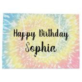 Eigen naam Happy Birthday Tie Dye Hippy Swirl Groot Cadeauzakje (Achterkant)