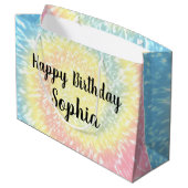 Eigen naam Happy Birthday Tie Dye Hippy Swirl Groot Cadeauzakje (Achterkant Gekanteld)