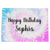 Eigen naam Happy Birthday Tie Dye Hippy Swirl Groot Cadeauzakje (Voorkant)