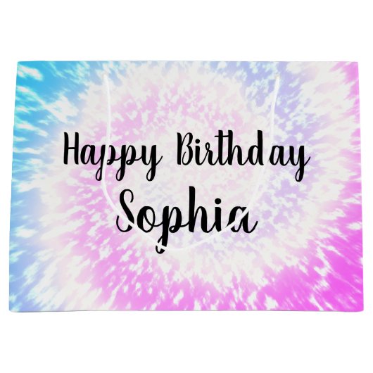 Eigen naam Happy Birthday Tie Dye Hippy Swirl Groot Cadeauzakje (Voorkant)