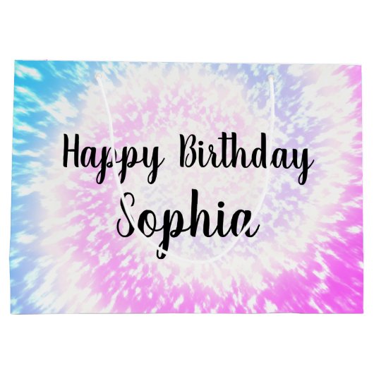 Eigen naam Happy Birthday Tie Dye Hippy Swirl Groot Cadeauzakje (Achterkant)