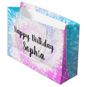 Eigen naam Happy Birthday Tie Dye Hippy Swirl Groot Cadeauzakje