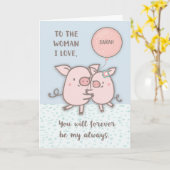 Eigen naam Happy Jubileum Cute Pigs Kaart (Gele Bloem)