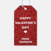 Eigen naam Happy Valentine's Day Red Glitter Cadeaulabel (Voorkant)
