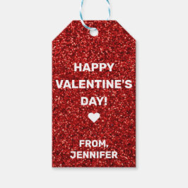 Eigen naam Happy Valentine's Day Red Glitter Cadeaulabel
