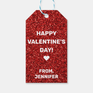 Eigen naam Happy Valentine's Day Red Glitter Cadeaulabel